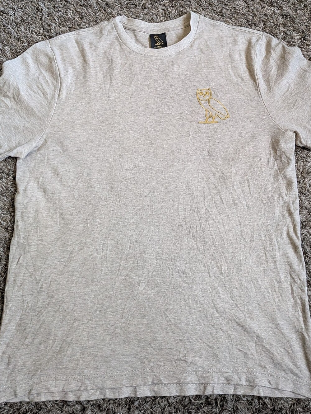 Drake OVO October's Very Own Oatmeal Heather Gold Logo Cotton Shirt Men's L